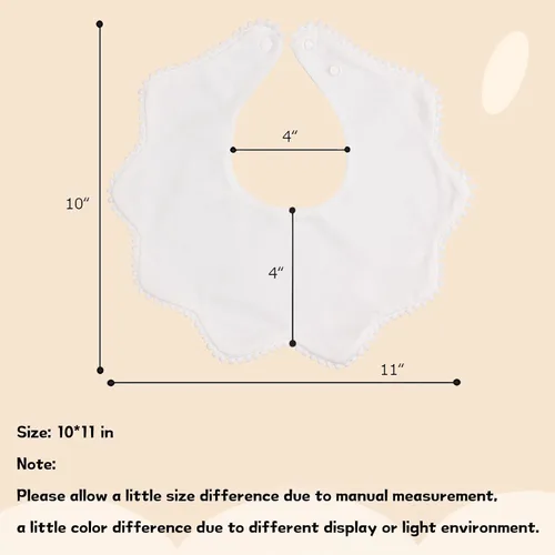 Miniatura 6 de Bamery Baberos tipo bandana para bebé, baberos de algodón blanco para babeo y dentición, absorbentes para niños y niñas