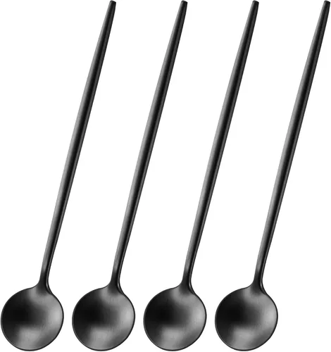 DEHOV 4 cucharas de café 18/10 de acero inoxidable negro satinado de 6.7 pulgadas, cuchara de té helado, cucharas para remover espresso, cucharas