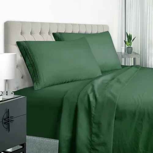 EaseHome Juego de sábanas de tamaño completo color verde oscuro - Bolsillo profundo hasta colchón de 18 pulgadas, 4 piezas - Colección de sábanas y