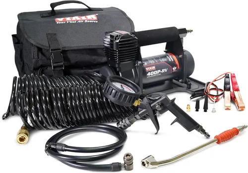 VIAIR 400P-RV EF Flujo Mejorado - 40144 Compresor de Aire Portátil Inflador de Neumáticos de 12V con Pistola de Inflado para RV, Caña de 90 Grados |