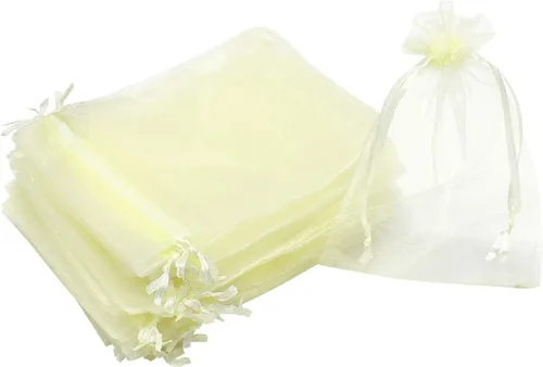 Miniatura 17 de Dealglad 100pcs Drawstring Organza bolsas de joyería caramelo para fiestas, casamientos, regalos Amarillo