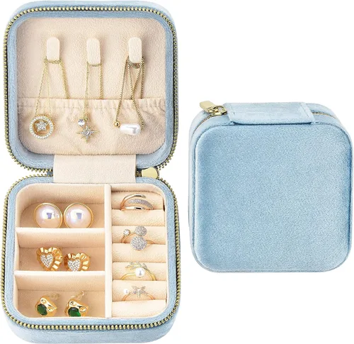TAIMY Joyero de viaje de terciopelo de felpa pequeño estuche de joyería de viaje mini cajas organizadoras de viaje portátiles para anillos aretes