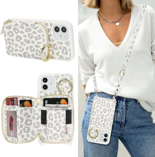 Miniatura 46 de Funda Cartera Bandolera para iPhone 11, Cuero PU Cremallera Bolso Cartera Funda Plegable con Tapa, Funda Folio con Soporte con Ranuras para Tarjetas
