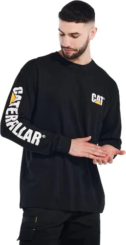 Caterpillar Camiseta de manga larga para hombre con lazo de gestión de alambre en la parte central de la espalda del cuello y logotipo de trabajo de