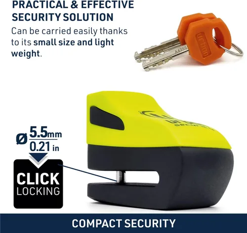 Miniatura 4 de URBAN UR955Y - Cerradura de disco para motocicleta, seguridad compacta y efectiva, más visible, más disuasorio, bloqueo de clic rápido, bloqueo