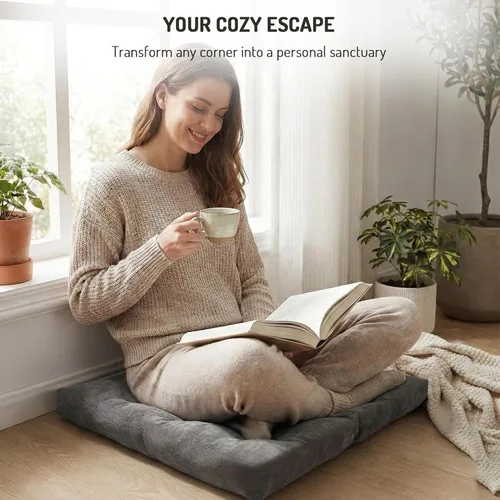 Miniatura 3 de Degrees of Comfort - Cojines cuadrados y grandes de pana y capitoné, para el suelo, meditación, yoga, exteriores, chimenea y sala tatami, cojín