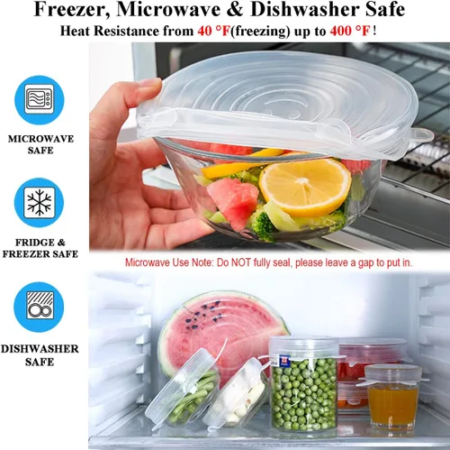 Miniatura 5 de Tapas elásticas de silicona, sin BPA, fundas elásticas de silicona para alimentos, tapa reutilizable y duradera para cuencos, latas y tazas, aptas