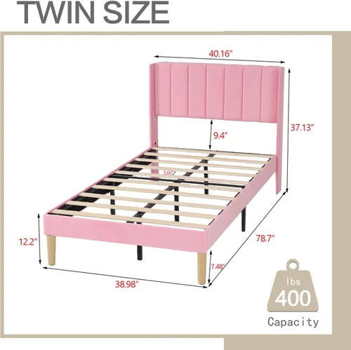 Miniatura 2 de AGARTT Base de cama tapizada tamaño individual con cabecero y estribo, soporte de listones de madera, no necesita somier, fácil montaje, terciopelo