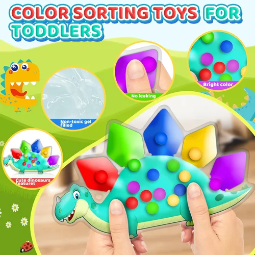 Miniatura 3 de Juguete sensorial de dinosaurio para clasificar el color, juguetes de viaje para niños pequeños de 1 a 3 años, juguete de viaje por carretera 1