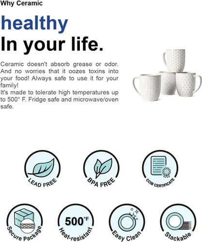 Miniatura 9 de LE TAUCI Tazas de café de 16 oz, juego de tazas de cerámica, tazas con relieve para café con leche, té caliente, capuchino, moca, cacao, aptas