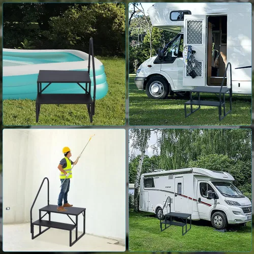 Miniatura 6 de Towallmark RV 2 escalones con pasamanos, peldaños de metal para bañera de hidromasaje, escaleras portátiles para RV, escaleras de casa móvil