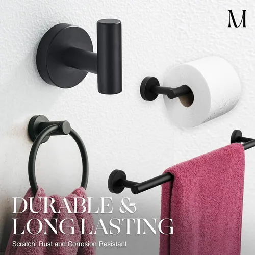 Miniatura 2 de Marmolux Acc - Juego de 4 piezas de accesorios de baño negro mate - Juego de toalleros, toallero y accesorios montados en la pared - Accesorios