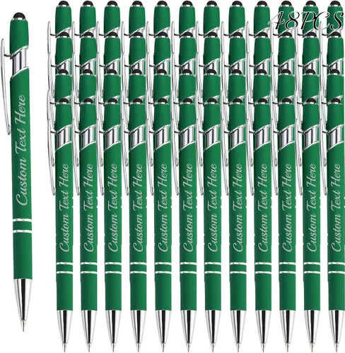 Miniatura 58 de Aolun 108 bolígrafos personalizados al por mayor con stylus grabado, bolígrafos personalizados, metal suave al tacto, grabado de nombre, logotipo