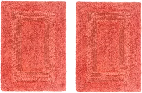 Miniatura 11 de COTTON CRAFT Lujosas alfombras de baño, juego de 2 alfombrillas reversibles y pesadas para suelo de baño, bañera y ducha, tapete de algodón puro