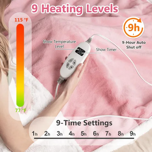 Miniatura 4 de Giantex Manta térmica reversible de sherpa y piel sintética de conejo con 10 niveles de calor, temporizador de 9 horas de apagado automático