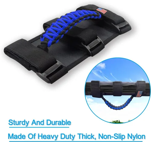 Miniatura 5 de Asas de Agarre de Barra Enrollable con Bandera de EE. UU., Asa de Agarre de Paracord para Jeep Wrangler JK JKU JL JLU TJ CJ YJ & Gladiator JT, Azul