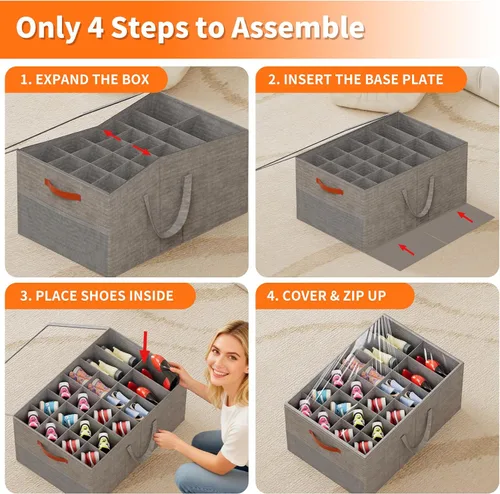 Miniatura 6 de Aokeyee Paquete de 2 organizadores de zapatos para armario, caja grande de almacenamiento de zapatos con capacidad para hasta 48 pares, organizador