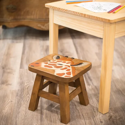 Miniatura 2 de OMA Giraffe Design - Taburete de madera con diseño de jirafa, taburete de animales hecho a mano para acento decorativo, jardín y regalo