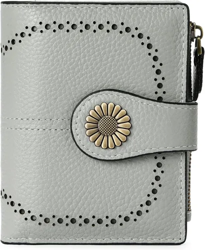 Miniatura 151 de SENDEFN - Billetera pequeña de piel auténtica para mujer, diseño plegable con ventana para tarjeta de identificación