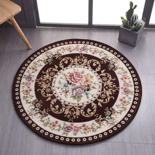 Miniatura 4 de Alfombra redonda floral de 2.6 pies, clásica, antideslizante, lavable a máquina, alfombra de cocina sostenible, alfombra tradicional para sala