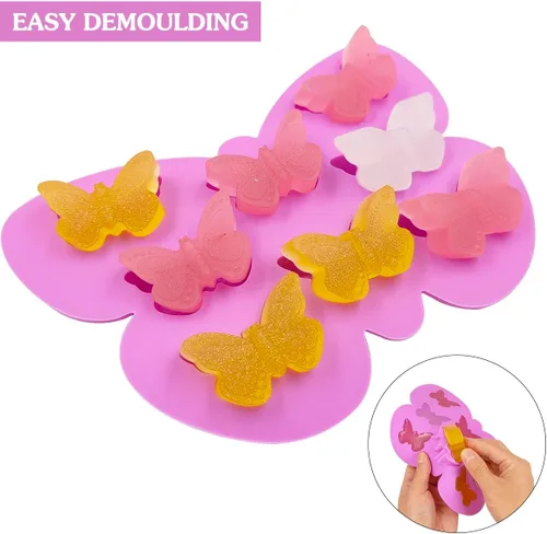 Miniatura 5 de YuCool - 3 moldes de silicona con forma de mariposa para chocolate, antiadherentes Color:Pink,Blue,Purple,food grade silicone,suitable for ovens