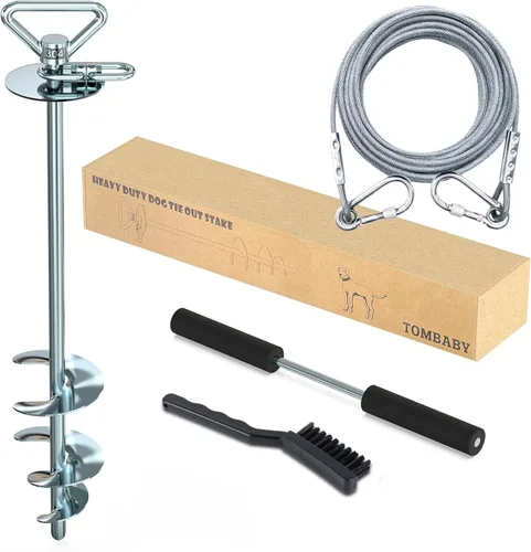 Miniatura 12 de TOMBABY Cable y estaca para perros, con cable resistente de 20 pies, anclaje giratorio de 360° y antienredos, corredor de perro para patio, estaca