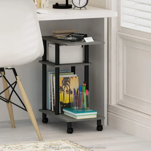 Miniatura 2 de Furinno Turn-N-Tube - Mesa auxiliar en forma de C con ruedas, robre francés gris/negro Roble francés gris/negro.