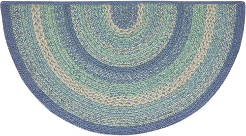 Miniatura 3 de VHC Brands Jolie Farmhouse - Alfombra decorativa de 19.5 x 36 pulgadas, textura azul de yute a rayas, medio círculo, decoración para el suelo