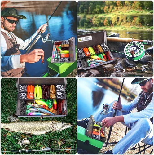 Miniatura 7 de PLUSINNO Kit de accesorios de pesca, caja de aparejos de pesca con aparejos incluidos, anzuelos de pesca, pesas de pesca, tiro dividido redondo, Kit
