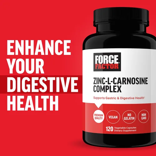Miniatura 6 de Force Factor Cápsulas de zinc L-carnosina para apoyar la salud gástrica y digestiva, suplemento para la digestión y la hinchazón, vegano, sin OMG