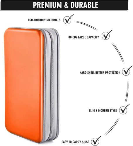 Miniatura 3 de Funda para CD, 80 de capacidad, DVD, VCD, multimedia, Blu-ray, soporte para cartera, organizador de almacenamiento (naranja)