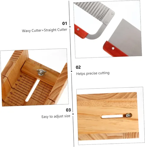 Miniatura 4 de KAILIKETIY 1 juego de moldes de madera para cortar jabón con cortador recto ondulado mango de madera ergonómico herramienta para cortar jabón fácil
