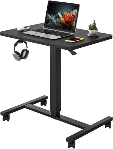 YIHAYO Escritorio móvil pequeño de pie, 24 x 16 pulgadas, altura ajustable, portátil, con ruedas bloqueables, estación de trabajo para computadora