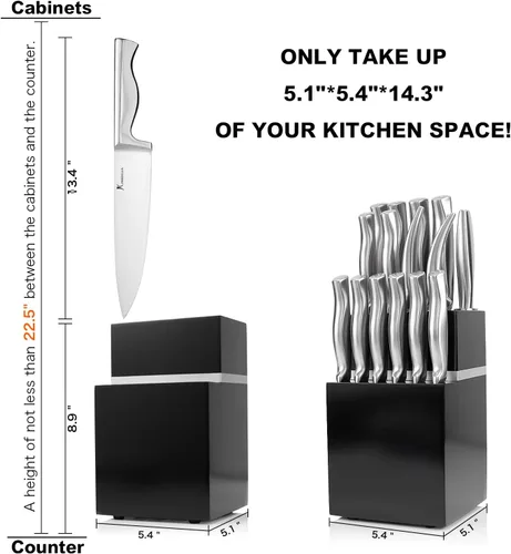 Miniatura 3 de Kangdelun Juego de cuchillos de cocina ultra afilados de 15 piezas con bloque de madera