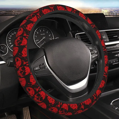 Miniatura 10 de Funda de volante retro con diseño de calavera para mujeres, hombres y niñas, accesorios para automóvil, decoración, antideslizante, de neopreno, 15