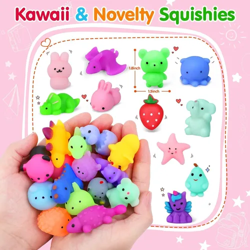 Miniatura 7 de Yunaking 130 PCS Juguetes Squishy Mochi, Juguetes Squishy Kawaii Recuerdos de Fiesta para Niños Alivio del Estrés Juguetes Fidget Juguetes de Caja