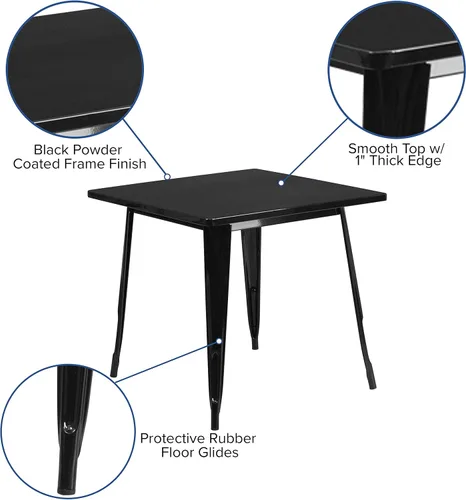 Miniatura 5 de Merrick Lane Nash - Mesa de comedor para interiores y exteriores, acabado con recubrimiento en polvo negro, parte superior cuadrada de 31.5