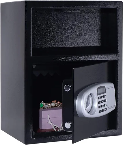 S AFSTAR Caja fuerte digital con llaves de emergencia y ranura de depósito, caja de seguridad electrónica para dinero en efectivo, joyas,