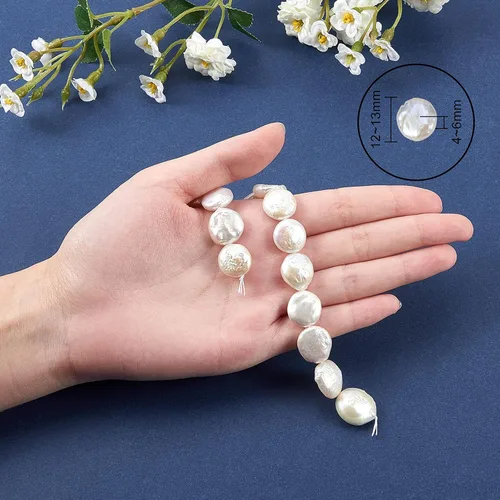 Miniatura 3 de LiQunSweet 15 piezas de cuentas barrocas de agua dulce cultivadas naturales sueltas perlas redondas planas hebras para mujer, aretes, collares