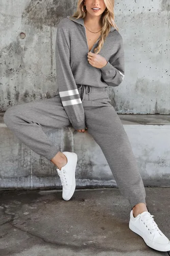 Miniatura 129 de PRETTYGARDEN Conjunto de suéter de 2 piezas para mujer, sudadera con cremallera, pantalones deportivos, ropa casual
