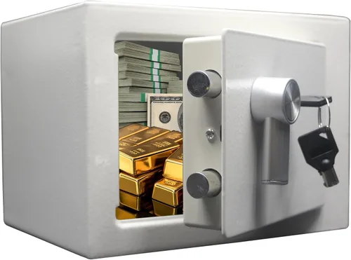 Miniatura 8 de Yuanshikj Caja fuerte de acero – Llave cerrada, 0.2 pies cúbicos pequeña caja fuerte para el hogar para dinero en efectivo y joyas (negro)