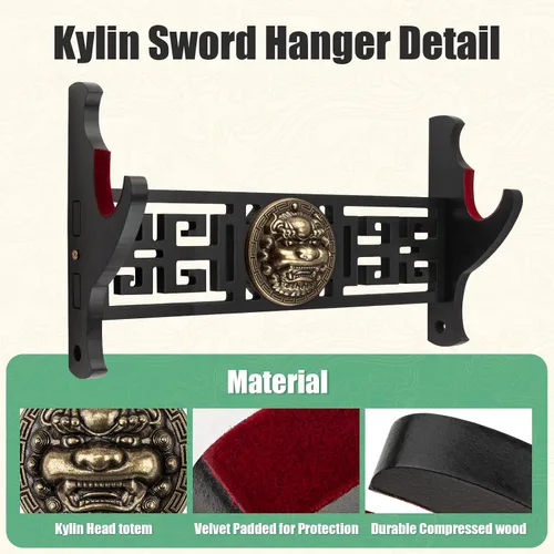 Miniatura 3 de Soporte de pared para espada Ekkhysis Kylin de 1 nivel con acolchado de terciopelo y gancho, soporte para katana para espada Tanto de samurái