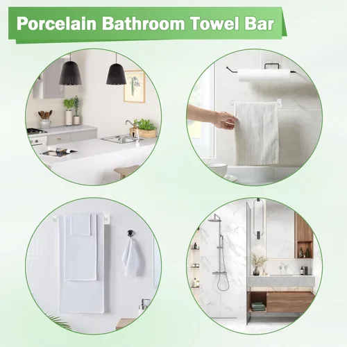 Miniatura 6 de Juego de 2 toallas de baño de porcelana blanca de mediados de siglo, soporte moderno para barra de toallero, soporte para barra de toallero
