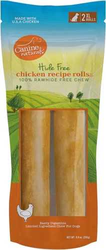 Canine Naturals Receta de pollo masticable, golosinas para perros sin cuero crudo, hechas de pollo criado en Estados Unidos, totalmente natural y