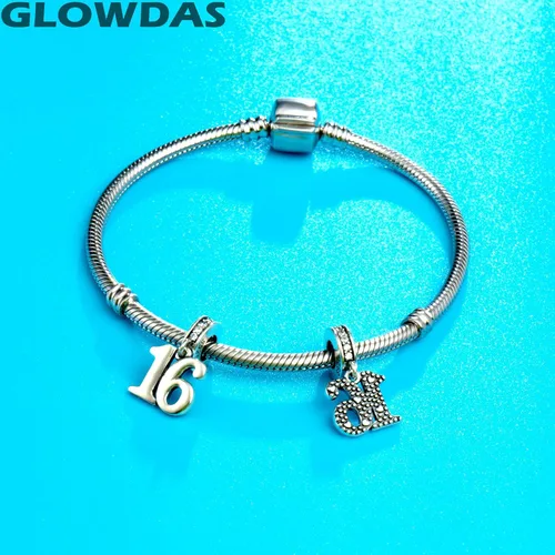 Miniatura 2 de GLOWDAS Abalorios de cumpleaños de 10 a 25 28 30 31 33 35 36 40 45 50 55 60 65 70 75 80, abalorios de plata de ley 925 para pulseracollar