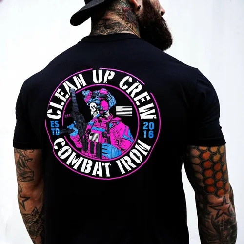 Miniatura 7 de Combat Iron Clean Up Crew Operator Skull - Camiseta de manga corta para hombre, ajuste atlético