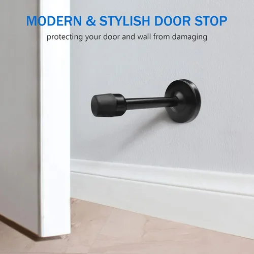 Miniatura 2 de Topes de puerta de 5 pulgadas de largo, tope de puerta negro para montaje en pared, de acero inoxidable, rígido, sin olor, punta de goma resistente