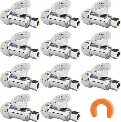 Miniatura 22 de Válvula de Parada Angular WiseWater 1/2" FNPT x 3/8" OD de Compresión, Válvula de Cierre de Inodoro de Cuarto de Vuelta de Latón Cromado para Baño