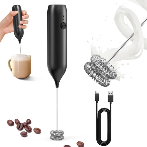 Miniatura 28 de CIRCLE JOY Espumador de leche recargable de mano, cabezal de batidor de doble bobina, espumador de café eléctrico, varilla espumadora de mano