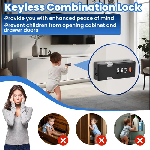 Miniatura 8 de Cerradura de gabinete sin llave prémium con código de combinación, cerradura de 3 dígitos para cajones, puerta de armario plegable y puerta de doble